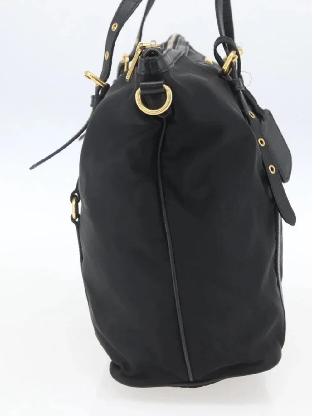 PRADA Tote Bag Nylon Black Gold Auth